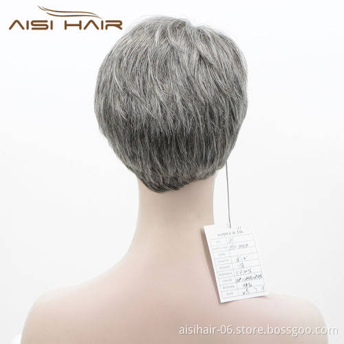 Aisi Hair New Design Cheap Vendor Short Pixie Cut Regular Wave Gray  Brazilian Hair For Black Women Human Hair Wigs